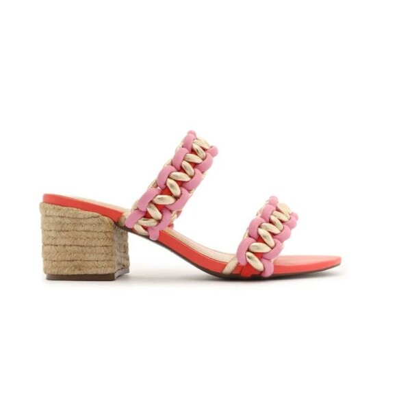 Schutz Juliet Mid Suede & Leather Sandal Coral Gold Size 6.5 - Picture 1 of 12